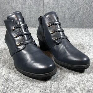 Gabor Womens 6.5 Blue Leather Ankle Boots Zip Block Heel Booties Comfort
